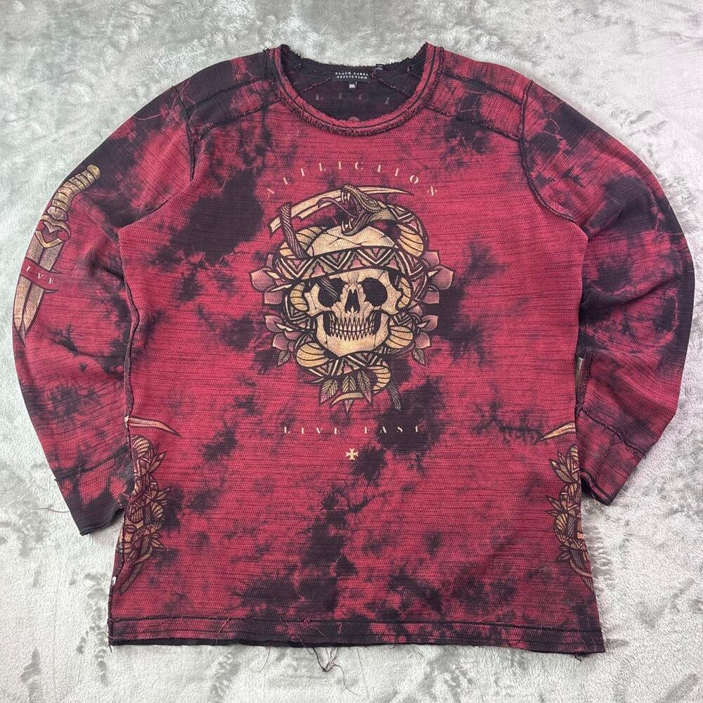 Affliction Reversible Thermal Shirt Mens 3XL Red Skull Sword Long Sleeve Grunge